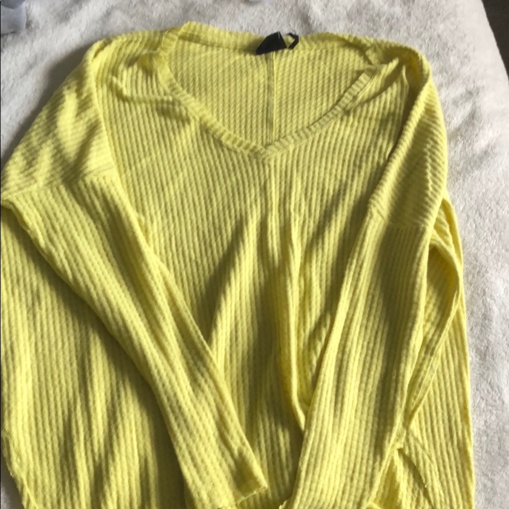 long sleeve waffle v-neck